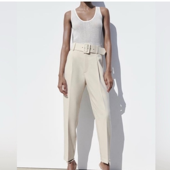 Zara high waisted belted pants- Large NWOT - Picture 2 of 10